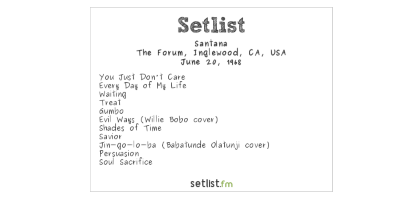 Setlist History Santana Live Debuts 'Soul Sacrifice' in LA setlist.fm